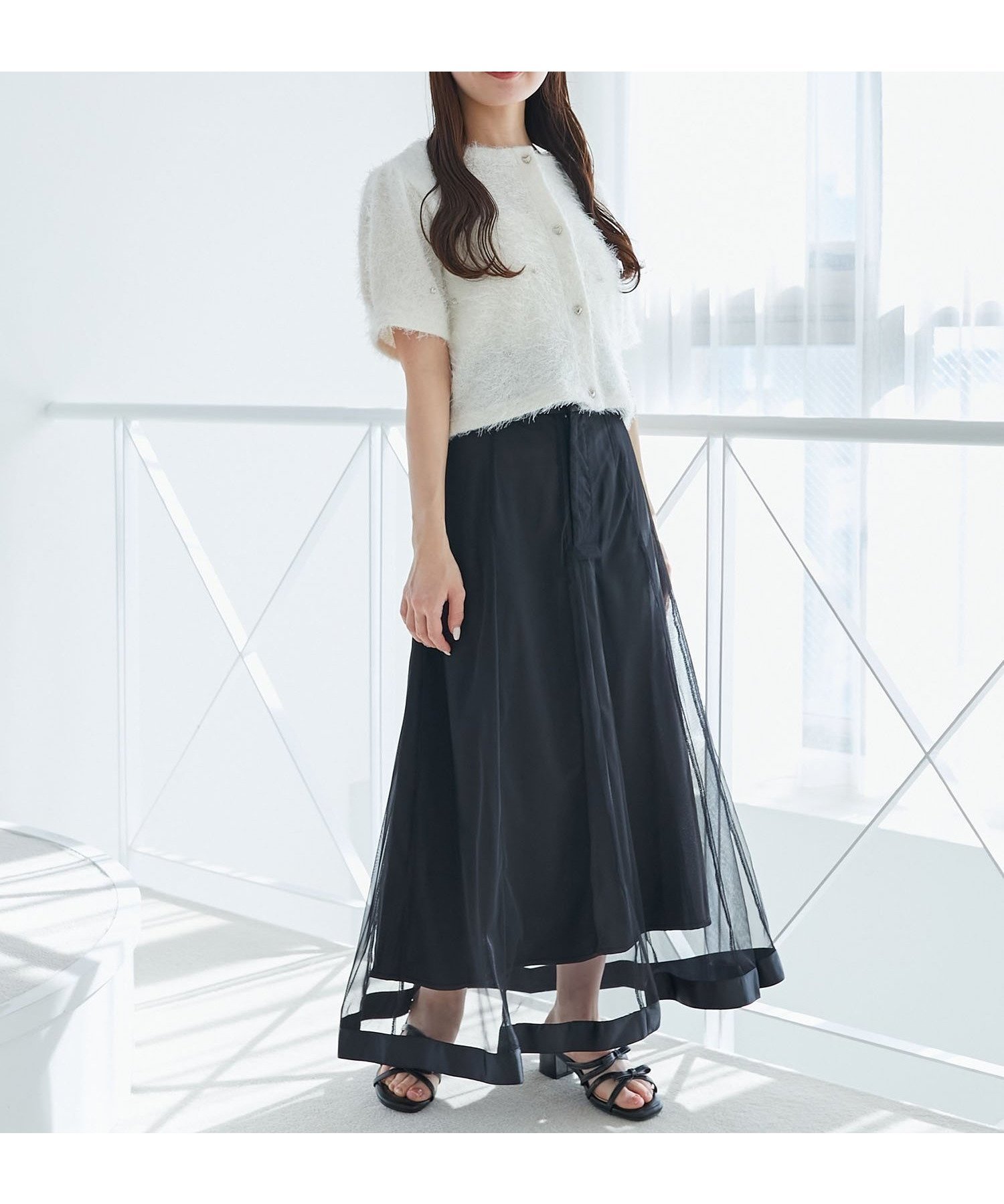 【マジェスティック レゴン/MAJESTIC LEGON】のバックレースアップフレアスカート インテリア・キッズ・メンズ・レディースファッション・服の通販 founy(ファニー) 　ファッション　Fashion　レディースファッション　Ladies' Fashion Online　スカート　Skirt　Aライン/フレアスカート　Flared A-Line Skirts　シアー　Sheer　フレア　Flare　ロング　Long　定番　Standard　ブラック柄|ID: prp329100004549683 ipo3291000000032679082