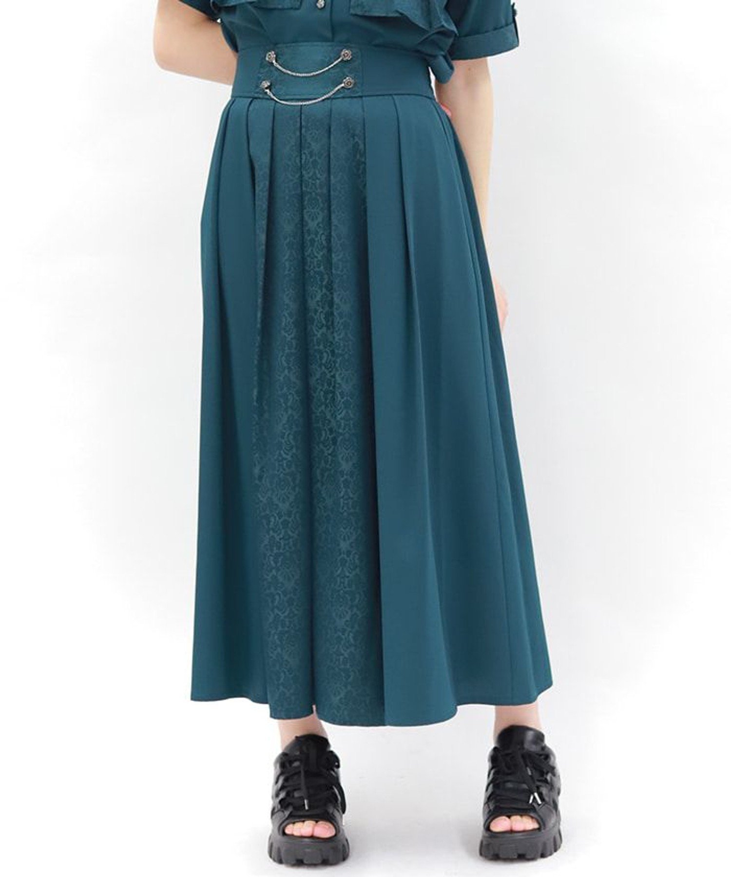 【アクシーズファム/axes femme】のジャカード*プリーツスカート インテリア・キッズ・メンズ・レディースファッション・服の通販 founy(ファニー) 　ファッション　Fashion　レディースファッション　Ladies' Fashion Online　スカート　Skirt　プリーツスカート　Pleated Skirts　おすすめ　Recommend　エレガント 上品　Elegant　ジャカード　Jacquard　チェーン　Chain　フィット　Fit　プリーツ　Pleats　ローズ　Rose　グリーン|ID: prp329100004549746 ipo3291000000032589139