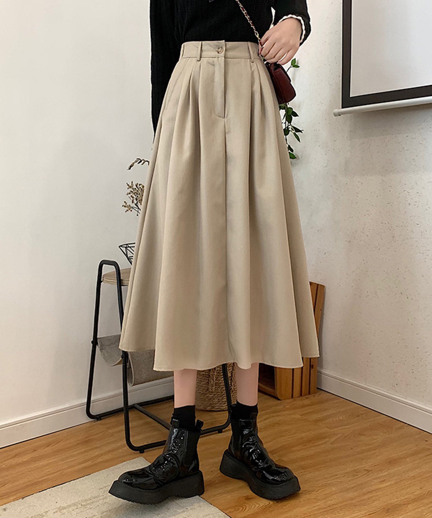 【アミュレット/Amulet】のミモレ丈タックスカート インテリア・キッズ・メンズ・レディースファッション・服の通販 founy(ファニー) 　ファッション　Fashion　レディースファッション　Ladies' Fashion Online　スカート　Skirt　シンプル　Simple　スニーカー　Sneakers　フロント　Front　ミモレ　Mimore　ベージュ|ID: prp329100004549867 ipo3291000000032655628