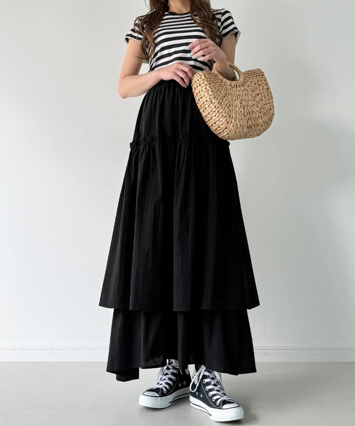 【ジュノア/JUNOAH】のボリュームティアードスカート インテリア・キッズ・メンズ・レディースファッション・服の通販 founy(ファニー) https://founy.com/ ファッション Fashion レディースファッション WOMEN スカート Skirt ティアードスカート Tiered Skirts チェック Check 無地 Plain Color |ID: prp329100004549885 ipo3291000000032238877