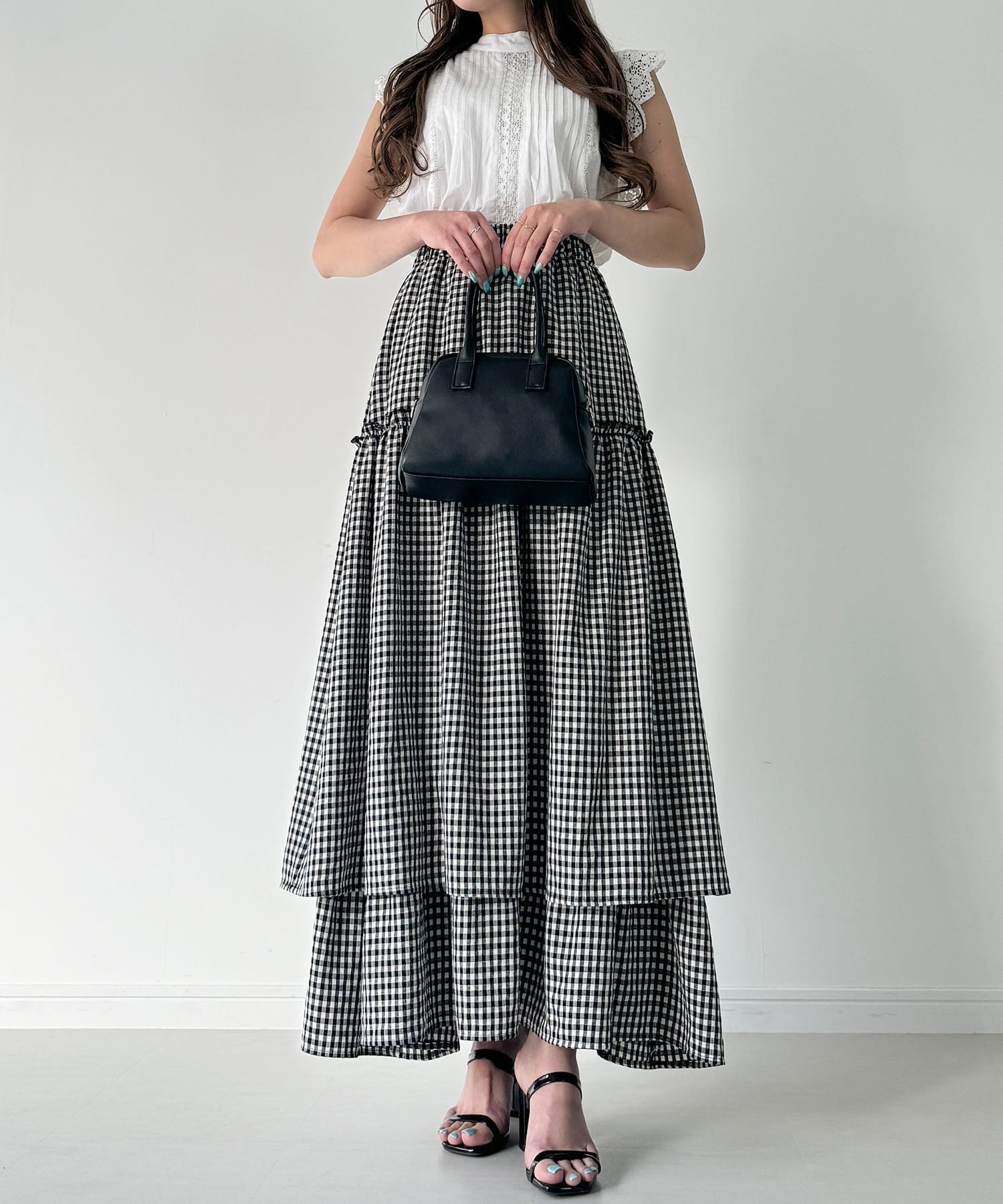 【ジュノア/JUNOAH】のボリュームティアードスカート インテリア・キッズ・メンズ・レディースファッション・服の通販 founy(ファニー) 　ファッション　Fashion　レディースファッション　WOMEN　スカート　Skirt　ティアードスカート　Tiered Skirts　チェック　Check　無地　Plain Color　チェック|ID: prp329100004549885 ipo3291000000032238883