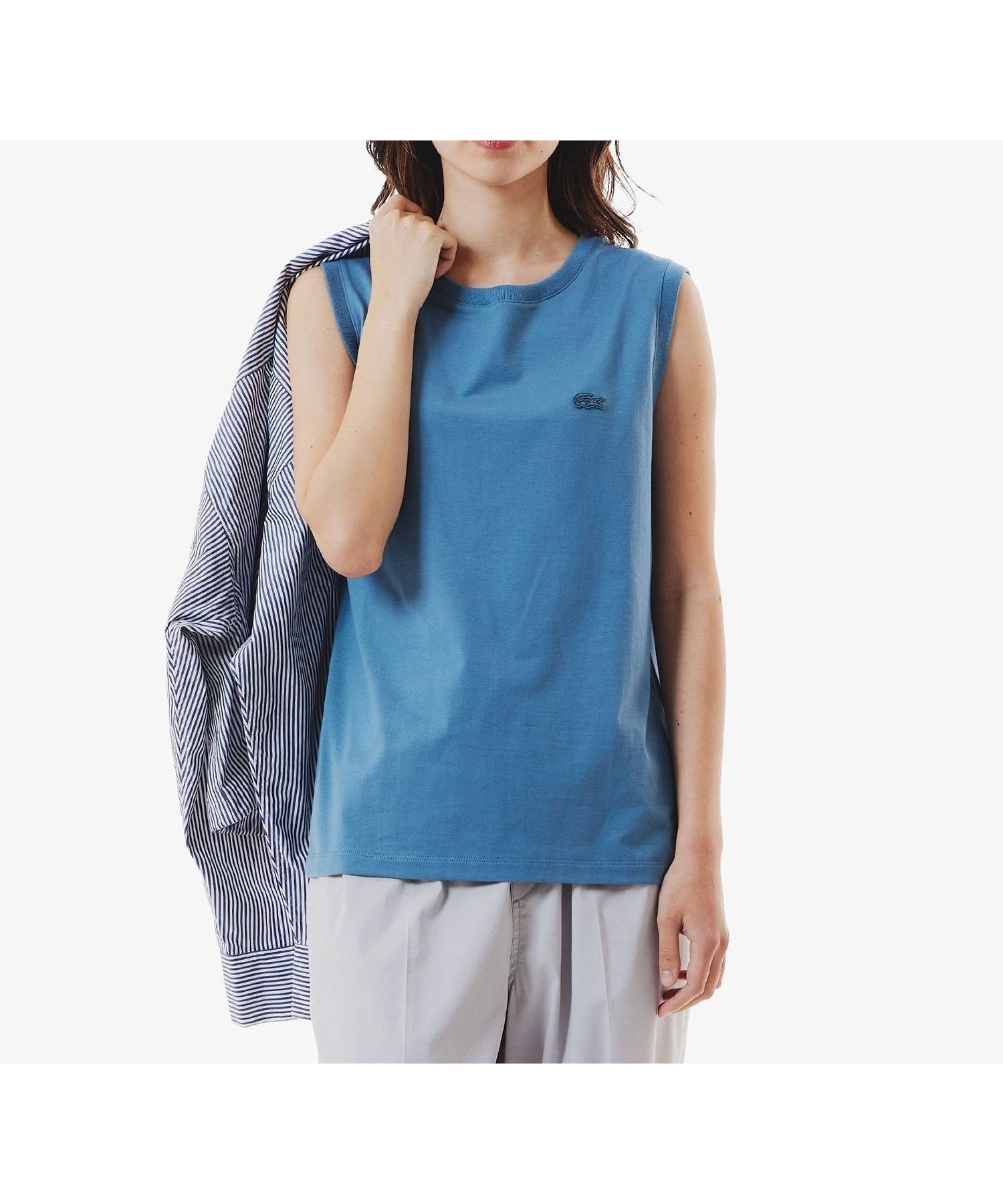 【ラコステ/LACOSTE】のノースリーブTシャツ インテリア・キッズ・メンズ・レディースファッション・服の通販 founy(ファニー) 　ファッション　Fashion　レディースファッション　WOMEN　トップス・カットソー　Tops/Tshirt　キャミソール / ノースリーブ　No Sleeves　シャツ/ブラウス　Shirts/Blouses　ロング / Tシャツ　T-Shirts　インナー　Inner　スマート　Smart　センター　Center　ノースリーブ　No Sleeve　フィット　Fit　ベーシック　Basic　レギュラー　Regular　グレイッシュブルー|ID: prp329100004549896 ipo3291000000032205920