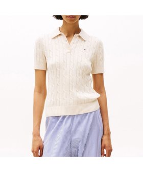 【トミーヒルフィガー/TOMMY HILFIGER】のケーブルポロニット 人気、トレンドファッション・服の通販 founy(ファニー) ファッション Fashion レディースファッション WOMEN トップス・カットソー Tops/Tshirt ニット Knit Tops アメリカン American クラシック Classic ゴルフ Golf デニム Denim モダン Modern ワンポイント One Point 人気 Popularity 半袖 Short Sleeve |ID:prp329100004549927