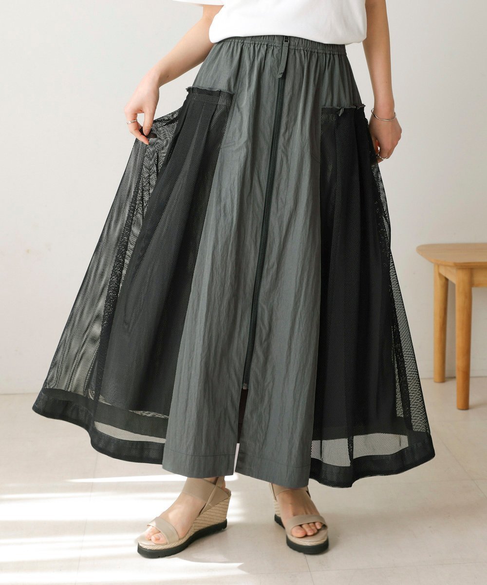 【バブ ブージュルード/Bab Bou Jeloud】のサイドメッシュワークスカート 人気、トレンドファッション・服の通販 founy(ファニー) 　ファッション　Fashion　レディースファッション　Fashion for Women　スカート　Skirts　コンビ　Combo, Combination Style　フレア　Flare, Flared　メッシュ　Mesh, Net Fabric　再入荷　Restock / Back in Stock　切替　Switching, Contrast Panel　秋　Autumn　 other-1|ID: prp329100004549942 ipo3291000000032712471