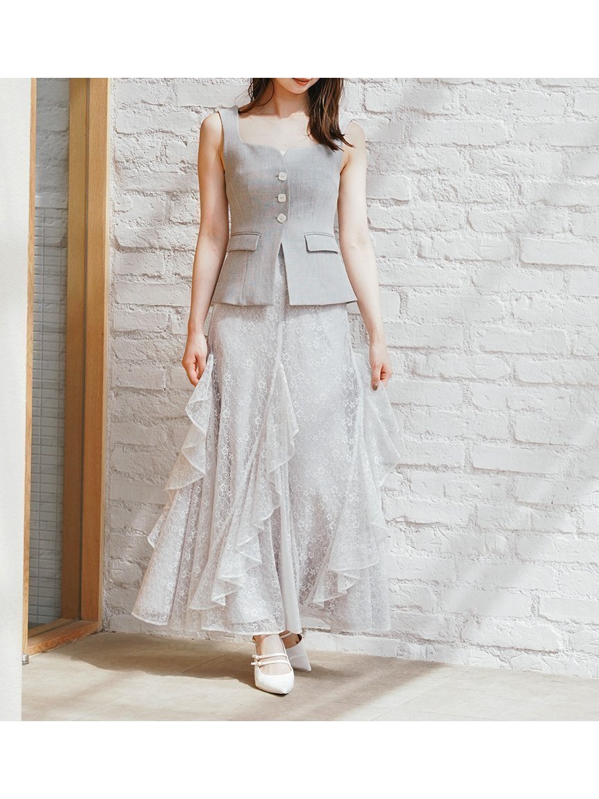 【スナイデル/SNIDEL】のフリルレーススカート インテリア・キッズ・メンズ・レディースファッション・服の通販 founy(ファニー) 　ファッション　Fashion　レディースファッション　WOMEN　スカート　Skirt　おすすめ　Recommend　ウェーブ　Wave　エレガント 上品　Elegant　ストレート　Straight　フラワー　Flower　フリル　Frills　フロント　Front　レース　Race　今季　This Season　LGRY[005]|ID: prp329100004549962 ipo3291000000032155873