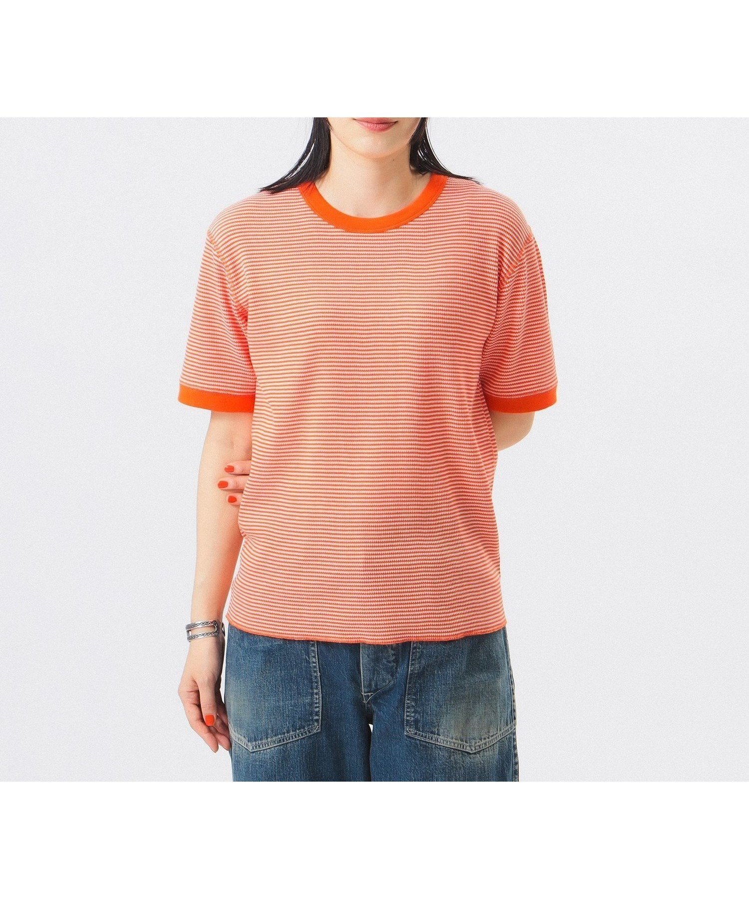 【ビームス ウイメン/BEAMS】の【別注】Healthknit / ワッフル ボーダー Tシャツ インテリア・キッズ・メンズ・レディースファッション・服の通販 founy(ファニー) 　ファッション　Fashion　レディースファッション　Fashion for Women　トップス・カットソー　Cut & Sew Tops　ニット　Knit Tops & Sweaters　シャツ・ブラウス・オフィスカジュアル　Elegant Blouses & Button-Ups　ロングTシャツ・Tシャツ　Longline T-Shirts & Tees　インナー　Innerwear　カラフル　Colorful Design　ボーダー　Border, Stripe　別注　Limited Edition, Custom Order　ワッフル　Waffle, Waffle Knit　ORANGE/OFF|ID: prp329100004550078 ipo3291000000033350789