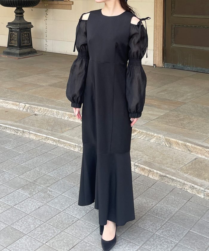 【ジュノア/JUNOAH】のシアーボリュームスリーブワンピース インテリア・キッズ・メンズ・レディースファッション・服の通販 founy(ファニー) https://founy.com/ ファッション Fashion レディースファッション Ladies' Fashion Online ワンピース Dress |ID: prp329100004550117 ipo3291000000032590481