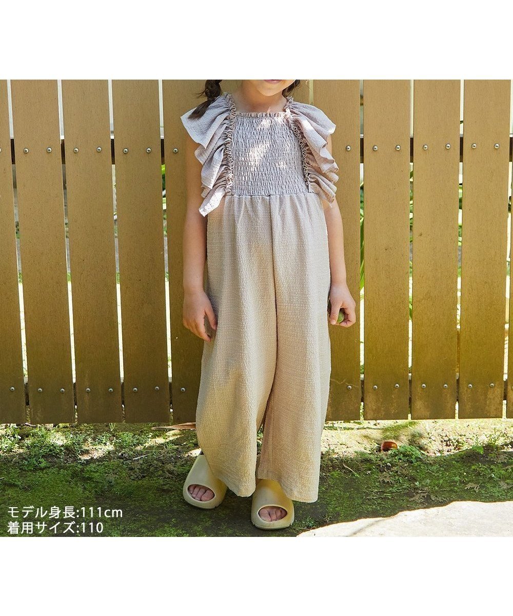 【リジェール/riziere / KIDS】のショルダーフリルシャーリングオールインワン インテリア・キッズ・メンズ・レディースファッション・服の通販 founy(ファニー) 　ファッション　Fashion　キッズファッション　KIDS Children’s Clothing　おすすめ　Recommend　ショルダー　Shoulder　フリル　Frills　ポケット　Pocket　夏　Summer　BEIGE|ID: prp329100004550242 ipo3291000000032680935