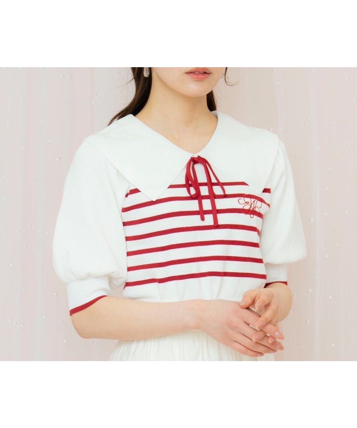 【ウィルセレクション/WILLSELECTION】のビッグカラーロゴ刺繍ニット インテリア・キッズ・メンズ・レディースファッション・服の通販 founy(ファニー) 　ファッション　Fashion　レディースファッション　Fashion for Women　トップス・カットソー　Cut & Sew Tops　ニット　Knit Tops & Sweaters　スリーブ　Sleeve, Long Sleeve / Short Sleeve　ビッグ　Big, Oversized　ブローチ　Brooch, Pin Brooch　リボン　Ribbon, Bow　赤系チェック|ID: prp329100004550260 ipo3291000000033550230