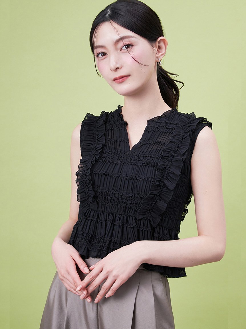 【セルフォード/CELFORD】のシャーリングフリルブラウス インテリア・キッズ・メンズ・レディースファッション・服の通販 founy(ファニー) 　ファッション　Fashion　レディースファッション　WOMEN　トップス・カットソー　Tops/Tshirt　シャツ/ブラウス　Shirts/Blouses　インナーキャミ　Inner Cami　シフォン　Chiffon　スキッパー　Skipper　バランス　Balance　フリル　Frills　BLK[009]|ID: prp329100004550455 ipo3291000000032262743