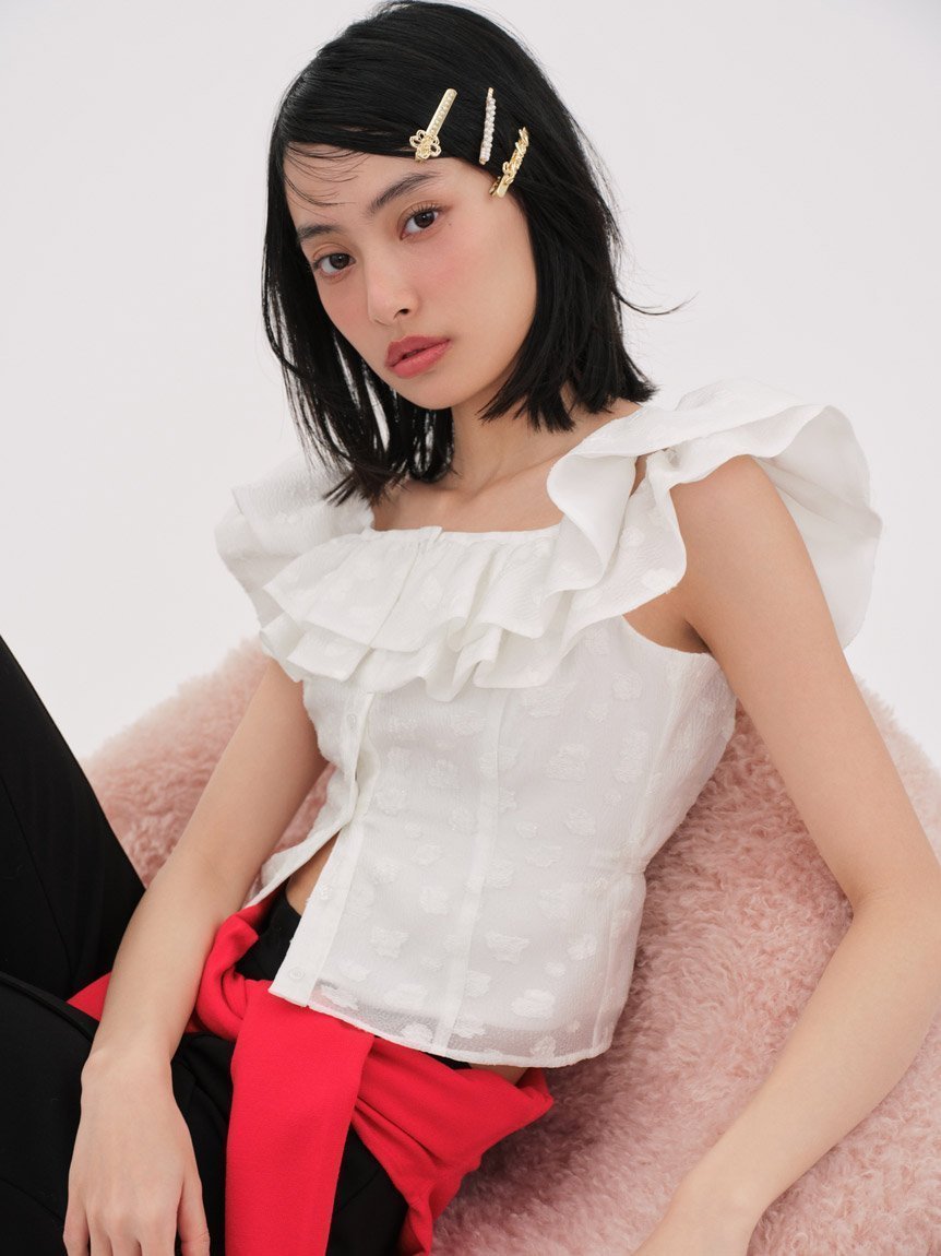 【スナイデル/SNIDEL】の【BOUQUET OF JOY】フラワージャガードブラウス 人気、トレンドファッション・服の通販 founy(ファニー) 　ファッション　Fashion　レディースファッション　Ladies' Fashion Online　トップス・カットソー　Tops/Tshirt　シャツ/ブラウス　Shirts/Blouses　オフショルダー　Off Shoulder　春　Spring　ショルダー　Shoulder　スクエア　Square　デコルテ　Decolletage　パープル　Purple　フラワー　Flower　フリル　Frills　ミックス　Mix　モチーフ　Motif　リボン　Ribbon　リュクス　Luxe　 other-1|ID: prp329100004550466 ipo3291000000032672557