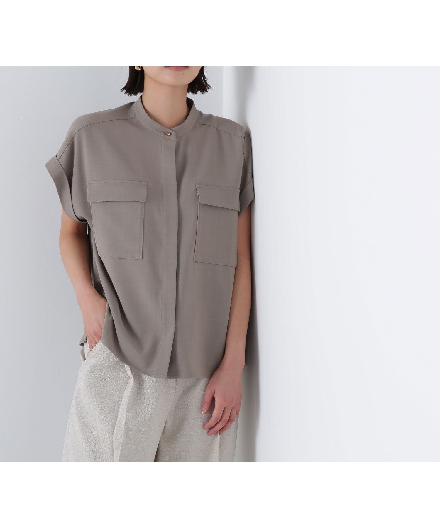 【ナチュラル ビューティー ベーシック/NATURAL BEAUTY BASIC】のドライタッチダブルポケットブラウス インテリア・キッズ・メンズ・レディースファッション・服の通販 founy(ファニー) 　ファッション　Fashion　レディースファッション　Ladies' Fashion Online　トップス・カットソー　Tops/Tshirt　シャツ/ブラウス　Shirts/Blouses　おすすめ　Recommend　スリーブ　Sleeve　ダブル　Double　フレンチ　French　ポケット　Pocket　メランジ　Melange　ビジネス 仕事 通勤　Business　グレージュ3|ID: prp329100004550477 ipo3291000000032674312