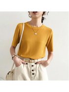 【ミニミニストア/miniministore】の5分袖リブニット夏服トップス レディース クルーネック*イエロー|ID: prp329100004550536 ipo3291000000032605605