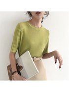 【ミニミニストア/miniministore】の5分袖リブニット夏服トップス レディース クルーネック*グリーン|ID: prp329100004550536 ipo3291000000032605607