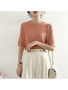 【ミニミニストア/miniministore】の5分袖リブニット夏服トップス レディース クルーネック*ピンク|ID: prp329100004550536 ipo3291000000032605609