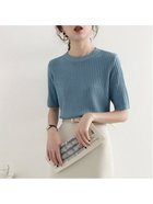 【ミニミニストア/miniministore】の5分袖リブニット夏服トップス レディース クルーネック*ブルー|ID: prp329100004550536 ipo3291000000032605612