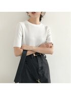 【ミニミニストア/miniministore】の5分袖リブニット夏服トップス レディース クルーネック*ホワイト|ID: prp329100004550536 ipo3291000000032605613