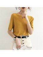 【ミニミニストア/miniministore】の5分袖リブニット夏服トップス レディース ボートネック*イエロー|ID: prp329100004550536 ipo3291000000032605614