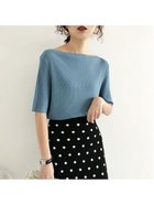 【ミニミニストア/miniministore】の5分袖リブニット夏服トップス レディース ボートネック*ブルー|ID: prp329100004550536 ipo3291000000032605619