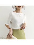 【ミニミニストア/miniministore】の5分袖リブニット夏服トップス レディース ボートネック*ホワイト|ID: prp329100004550536 ipo3291000000032605621