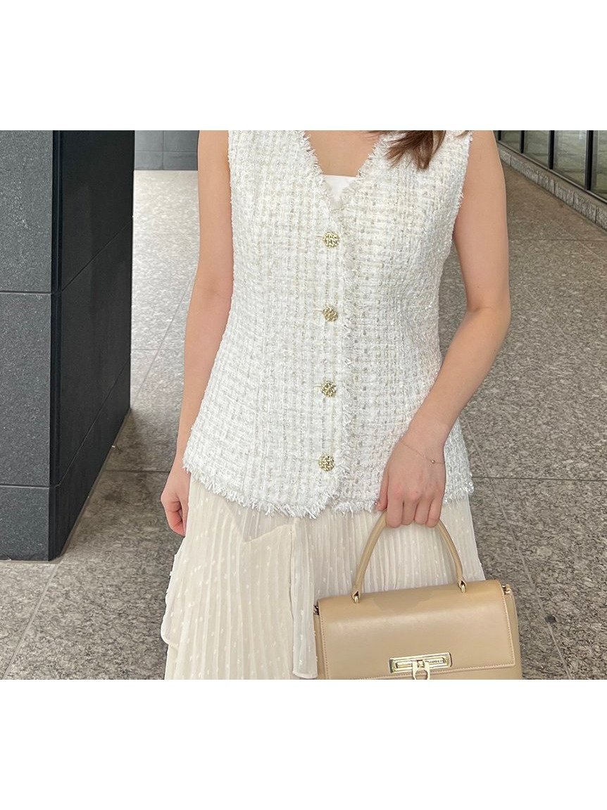 【スナイデル/SNIDEL】のサマーツイードジレ インテリア・キッズ・メンズ・レディースファッション・服の通販 founy(ファニー) 　ファッション　Fashion　レディースファッション　WOMEN　アウター　Coat Outerwear　トップス・カットソー　Tops/Tshirt　ベスト/ジレ　Gilets/Vests　おすすめ　Recommend　ウェーブ　Wave　サマー　Summer　ストレート　Straight　スパンコール　Sequins　ツイード　Tweed　デニム　Denim　フロント　Front　ミックス　Mix　リボン　Ribbon　リュクス　Luxe　エレガント 上品　Elegant　今季　This Season　IVR[003]|ID: prp329100004550630 ipo3291000000032242148