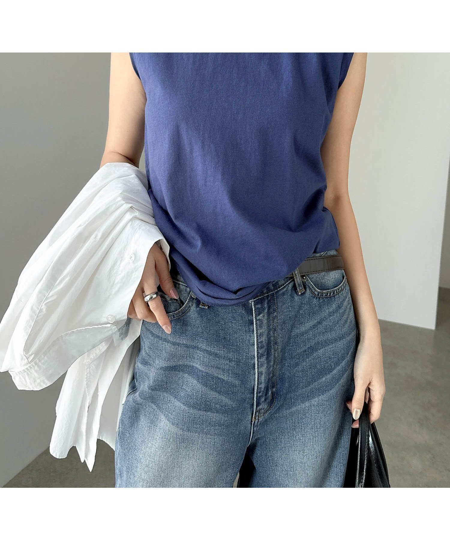 【その他のブランド/Other】のコットン 天竺 ノースリーブ トップス インテリア・キッズ・メンズ・レディースファッション・服の通販 founy(ファニー) 　ファッション　Fashion　レディースファッション　Fashion for Women　トップス・カットソー　Cut & Sew Tops　キャミソール&ノースリーブ　Camisoles & Sleeveless Tops　コンパクト　Compact, Small Size　サロペ　Salopette, Salopette Dress　ジャケット　Jacket, Outerwear　ノースリーブ　Sleeveless, No-Sleeve　ベーシック　Basic, Essential　ネイビー|ID: prp329100004550750 ipo3291000000032644502