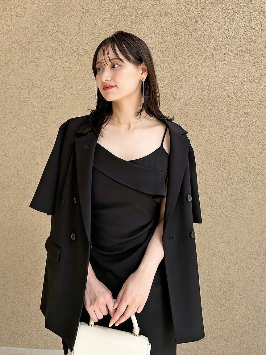 【スナイデル/SNIDEL】のハーフスリーブジャケット インテリア・キッズ・メンズ・レディースファッション・服の通販 founy(ファニー) 　ファッション　Fashion　レディースファッション　WOMEN　アウター　Coat Outerwear　ジャケット　Jackets　キャミソール　Camisole　クラシカル　Classical　ストレート　Straight　ダブル　Double　チェック　Check　フェミニン　Feminine　ポケット　Pocket　楽ちん　Easy　おすすめ　Recommend　夏　Summer　BLK[009]|ID: prp329100004550850 ipo3291000000032410714