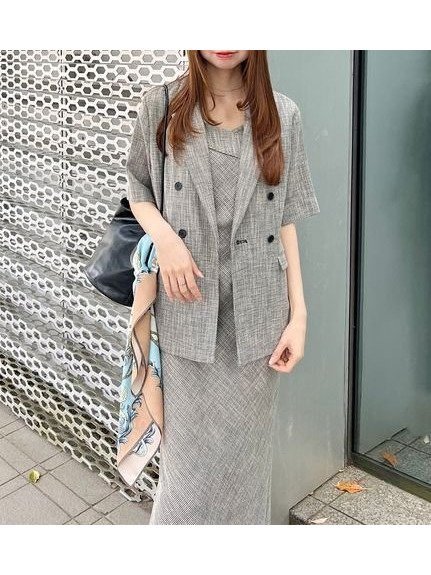 【スナイデル/SNIDEL】のハーフスリーブジャケット インテリア・キッズ・メンズ・レディースファッション・服の通販 founy(ファニー) 　ファッション　Fashion　レディースファッション　WOMEN　アウター　Coat Outerwear　ジャケット　Jackets　キャミソール　Camisole　クラシカル　Classical　ストレート　Straight　ダブル　Double　チェック　Check　フェミニン　Feminine　ポケット　Pocket　楽ちん　Easy　おすすめ　Recommend　夏　Summer　CHECK[931]|ID: prp329100004550850 ipo3291000000032410716