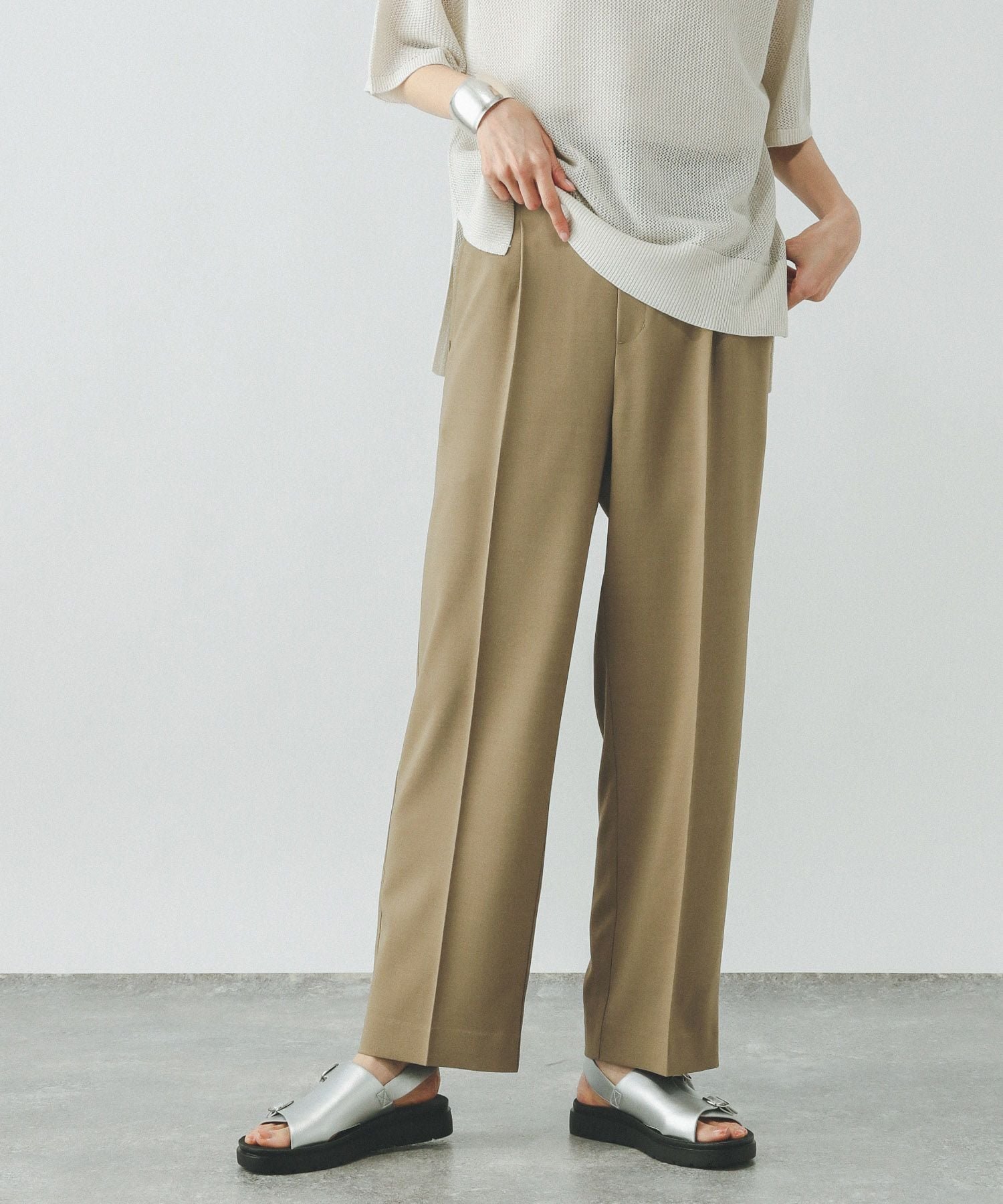 【グローバルワーク/GLOBAL WORK】のお手入れラクラクセットアップ/ストレートパンツ/290030 インテリア・キッズ・メンズ・レディースファッション・服の通販 founy(ファニー) 　ファッション　Fashion　レディースファッション　Ladies' Fashion Online　セットアップ　Setup　パンツ　Pants　ジャケット　Jacket　ストレッチ　Stretch　ストレート　Straight　セットアップ　Set Up　センター　Center　フロント　Front　ワイド　Wide　半袖　Short Sleeve　楽ちん　Easy　オリーブベージュ57|ID: prp329100004550880 ipo3291000000032611272