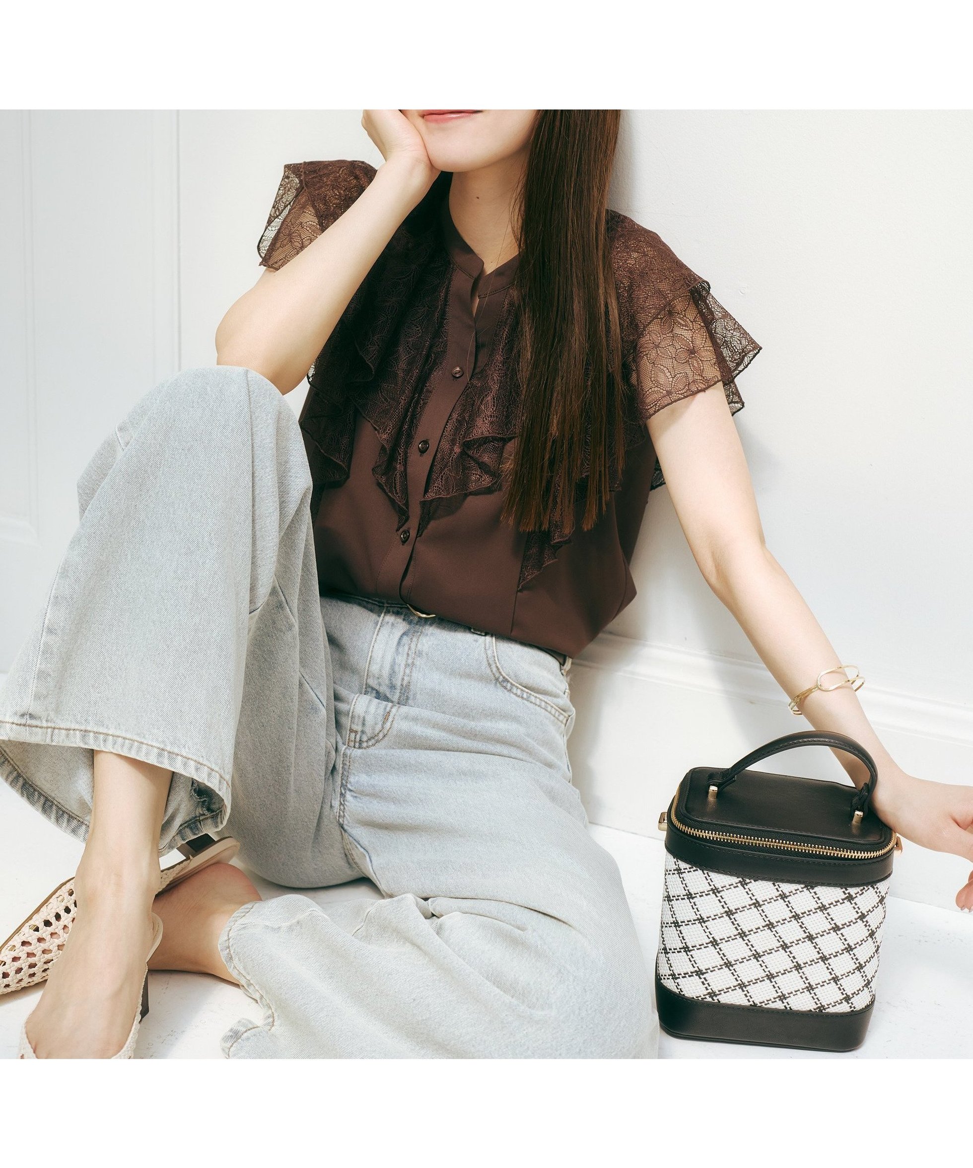 【プロポーション ボディドレッシング/PROPORTION BODY DRESSING】のレースラッフルブラウス インテリア・キッズ・メンズ・レディースファッション・服の通販 founy(ファニー) 　ファッション　Fashion　レディースファッション　Ladies' Fashion Online　トップス・カットソー　Tops/Tshirt　シャツ/ブラウス　Shirts/Blouses　ラッフル　Raffle　レース　Race　ブラウン|ID: prp329100004550884 ipo3291000000032666731