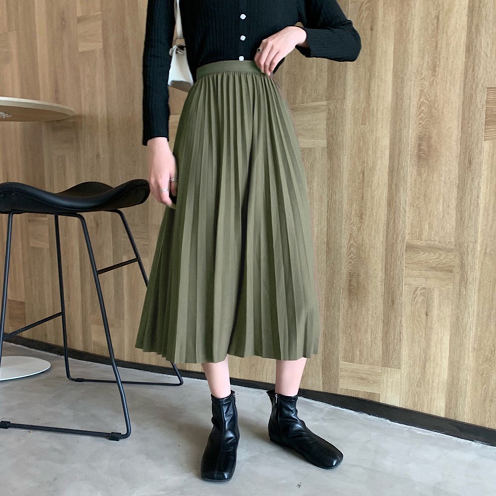 【ミニミニストア/miniministore】のプリーツスカート ハイウエスト 着やせ インテリア・キッズ・メンズ・レディースファッション・服の通販 founy(ファニー) 　ファッション　Fashion　レディースファッション　Ladies' Fashion Online　スカート　Skirt　プリーツスカート　Pleated Skirts　トレーナー　Trainer　ハーフ　Half　フェミニン　Feminine　フレア　Flare　プリーツ　Pleats　無地　Plain Color　カーキ|ID: prp329100004551683 ipo3291000000032639071