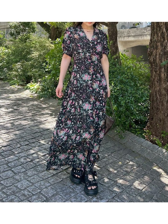 【リリーブラウン/Lily Brown】のフラワープリントフレアワンピース インテリア・キッズ・メンズ・レディースファッション・服の通販 founy(ファニー) https://founy.com/ ファッション Fashion レディースファッション Ladies' Fashion Online ワンピース Dress インナー Inner カフス Cuffs キャミソール Camisole クッション Cushion フレア Flare プリント Print リボン Ribbon エレガント 上品 Elegant |ID: prp329100004551873 ipo3291000000032690761