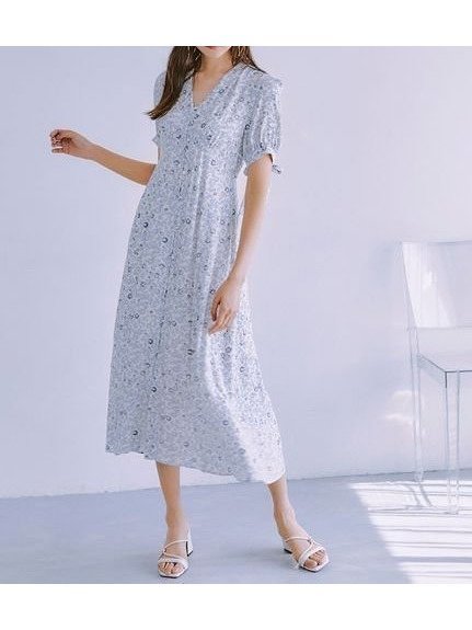 【リリーブラウン/Lily Brown】のフラワープリントフレアワンピース インテリア・キッズ・メンズ・レディースファッション・服の通販 founy(ファニー) 　ファッション　Fashion　レディースファッション　Ladies' Fashion Online　ワンピース　Dress　インナー　Inner　カフス　Cuffs　キャミソール　Camisole　クッション　Cushion　フレア　Flare　プリント　Print　リボン　Ribbon　エレガント 上品　Elegant　LBLU[081]|ID: prp329100004551873 ipo3291000000032690764