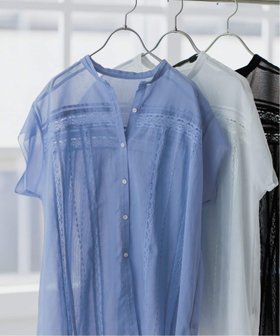 【スピック&スパン/Spick & Span】のCOローンフレンチレースブラウス 人気、トレンドファッション・服の通販 founy(ファニー) ファッション Fashion レディースファッション Ladies' Fashion Online トップス・カットソー Tops/Tshirt シャツ/ブラウス Shirts/Blouses スタンド Stand デニム Denim ボトム Bottom レース Race ワイド Wide エレガント 上品 Elegant |ID:prp329100004551914