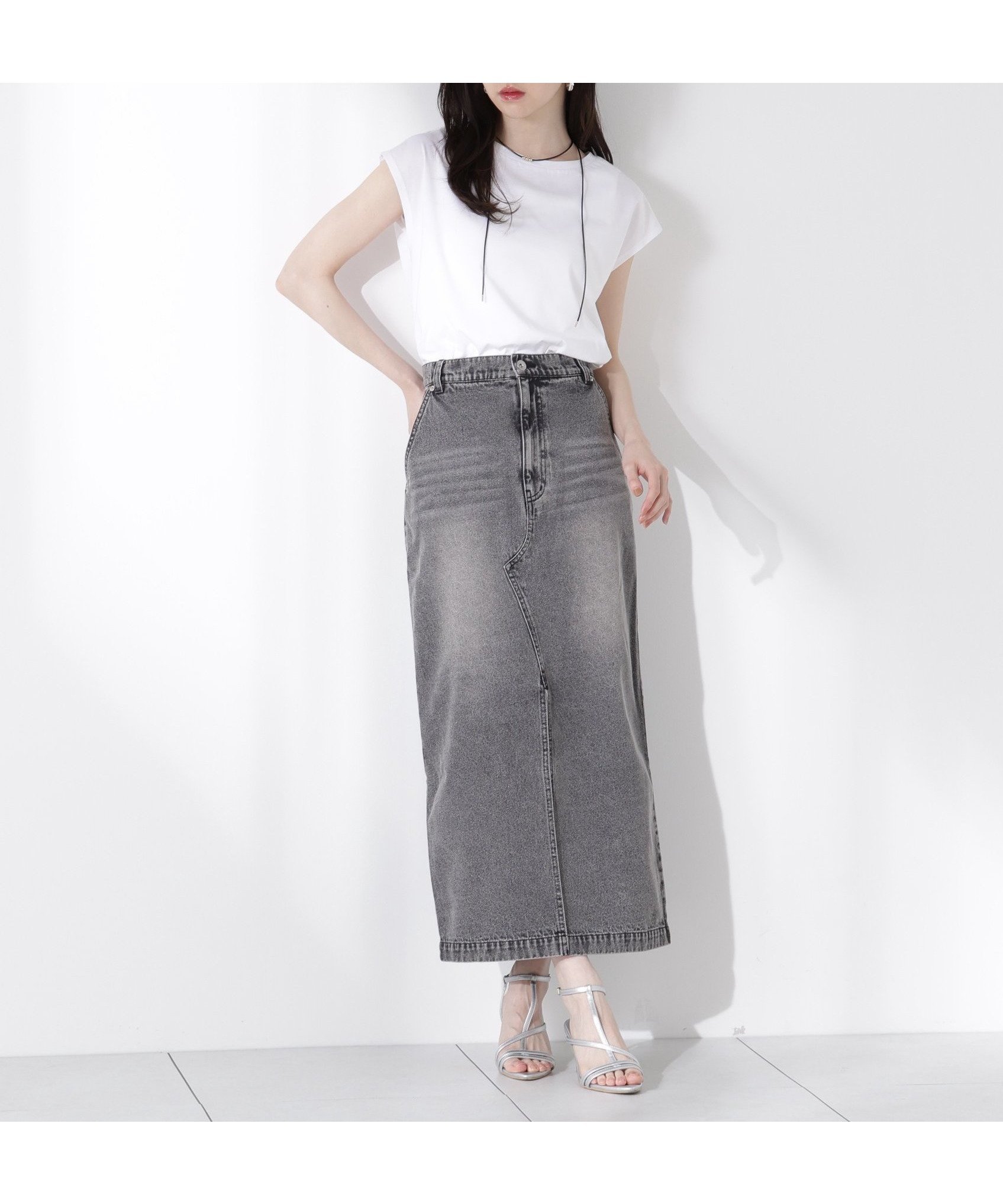 【プロポーション ボディドレッシング/PROPORTION BODY DRESSING】のデニムナロースカート インテリア・キッズ・メンズ・レディースファッション・服の通販 founy(ファニー) 　ファッション　Fashion　レディースファッション　Fashion for Women　スカート　Skirts　ウォッシュ　Washed Finish　スリット　Slit, Slit Detail　デニム　Denim, Jeans Material　グレー|ID: prp329100004552000 ipo3291000000033160852