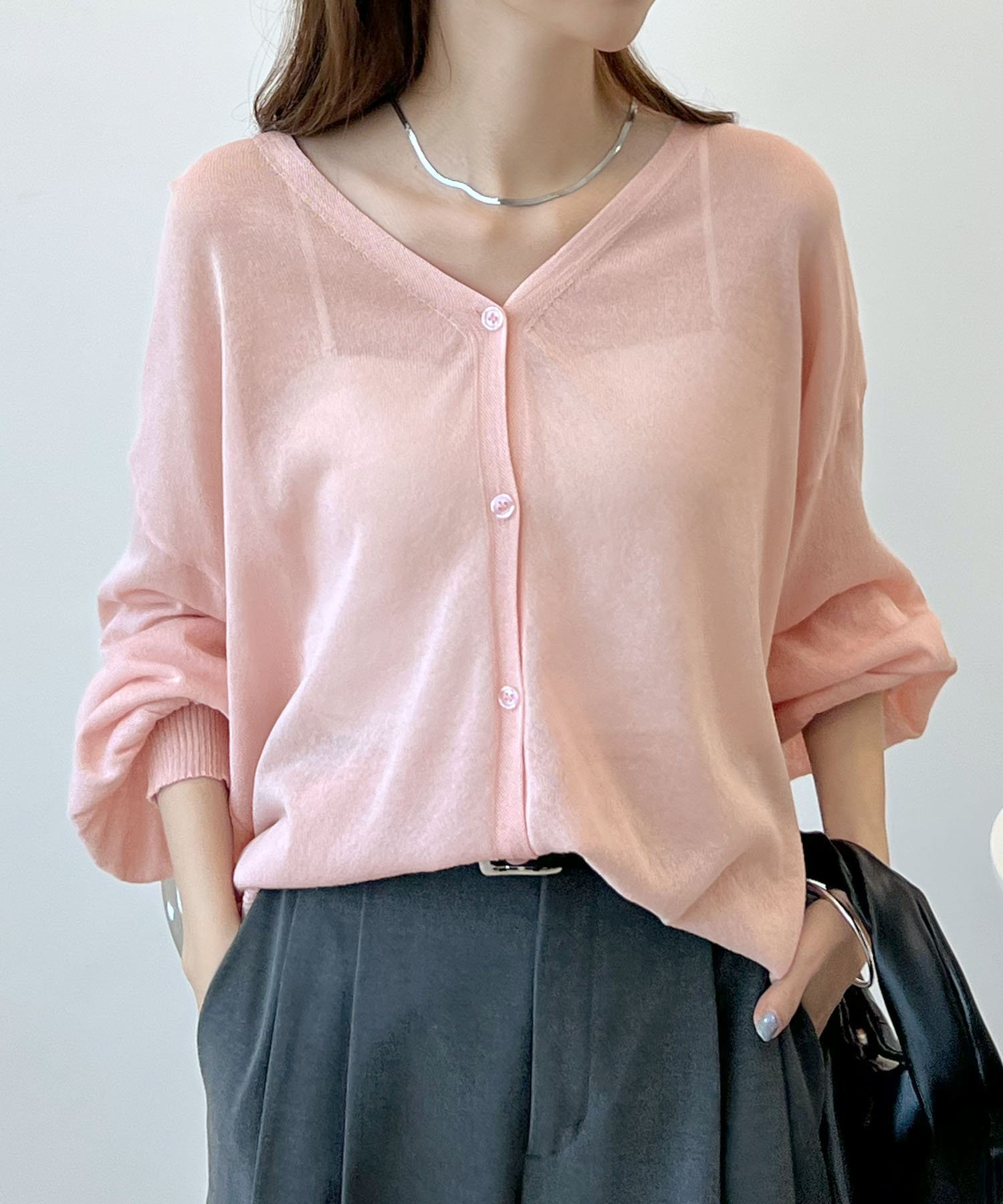 【フューティアランド/futier land】のバルーンスリーブシアーカーディガン インテリア・キッズ・メンズ・レディースファッション・服の通販 founy(ファニー) 　ファッション　Fashion　レディースファッション　Ladies' Fashion Online　トップス・カットソー　Tops/Tshirt　カーディガン　Cardigans　おすすめ　Recommend　カーディガン　Cardigan　コンパクト　Compact　サマー　Summer　シンプル　Simple　バルーン　Balloon　人気　Popularity　夏　Summer　定番　Standard　春　Spring　S/S・春夏　Ss・Spring/Summer　ライトピンク|ID: prp329100004552124 ipo3291000000032582746