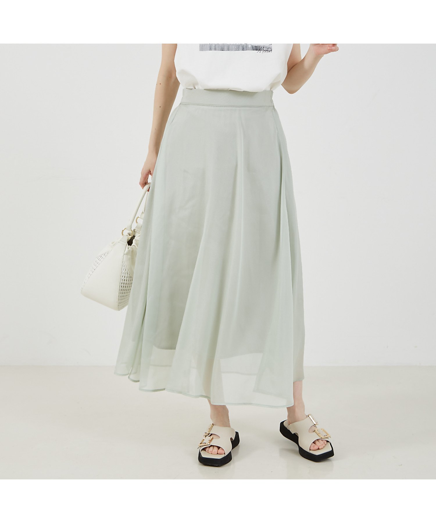 【アバハウスマヴィ/abahouse mavie】のシアーフレアースカート インテリア・キッズ・メンズ・レディースファッション・服の通販 founy(ファニー) 　ファッション　Fashion　レディースファッション　WOMEN　スカート　Skirt　おすすめ　Recommend　ギャザー　Gather　サンダル　Sandals　シアー　Sheer　フロント　Front　エレガント 上品　Elegant　楽ちん　Easy　セージグリーン|ID: prp329100004552150 ipo3291000000032172197