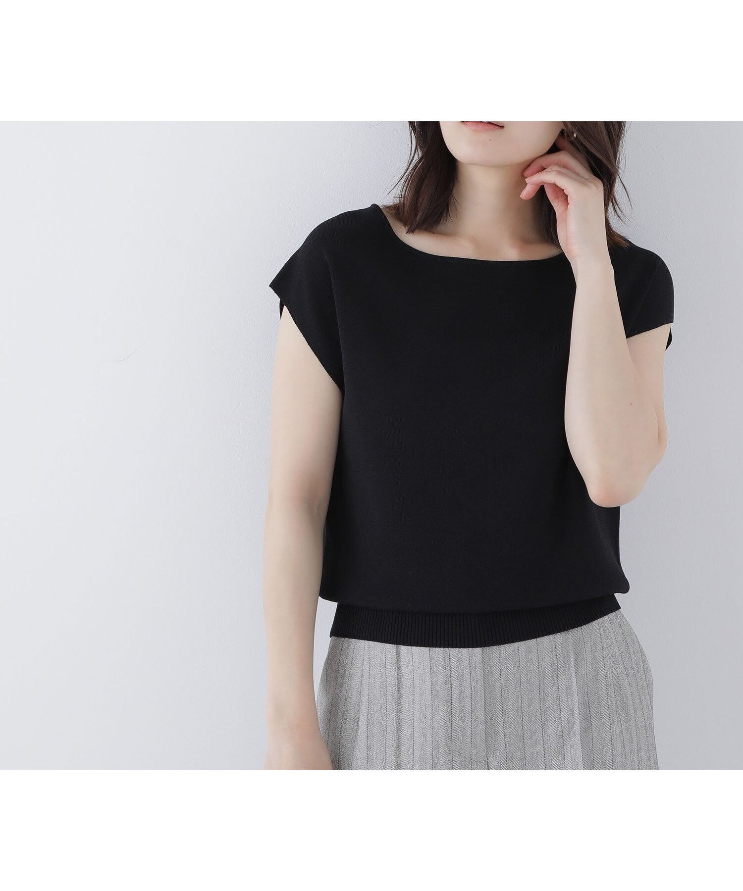 【ナチュラル ビューティー ベーシック/NATURAL BEAUTY BASIC】の総針ベーシックシリーズ ボートネックニット インテリア・キッズ・メンズ・レディースファッション・服の通販 founy(ファニー) 　ファッション　Fashion　レディースファッション　Fashion for Women　トップス・カットソー　Cut & Sew Tops　ニット　Knit Tops & Sweaters　オレンジ　Orange　スリーブ　Sleeve, Long Sleeve / Short Sleeve　フレンチ　French, French Style　ベーシック　Basic, Essential　モックネック　Mock Neck, Short Turtleneck　定番　Standard, Basic Item　ブラック|ID: prp329100004552153 ipo3291000000032899087