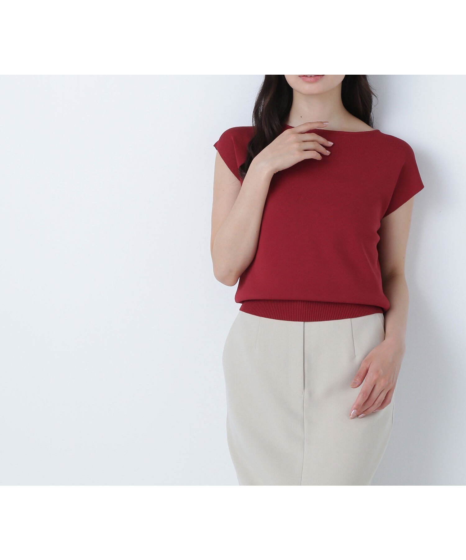 【ナチュラル ビューティー ベーシック/NATURAL BEAUTY BASIC】の総針ベーシックシリーズ ボートネックニット インテリア・キッズ・メンズ・レディースファッション・服の通販 founy(ファニー) 　ファッション　Fashion　レディースファッション　Fashion for Women　トップス・カットソー　Cut & Sew Tops　ニット　Knit Tops & Sweaters　オレンジ　Orange　スリーブ　Sleeve, Long Sleeve / Short Sleeve　フレンチ　French, French Style　ベーシック　Basic, Essential　モックネック　Mock Neck, Short Turtleneck　定番　Standard, Basic Item　レッド|ID: prp329100004552153 ipo3291000000032899101