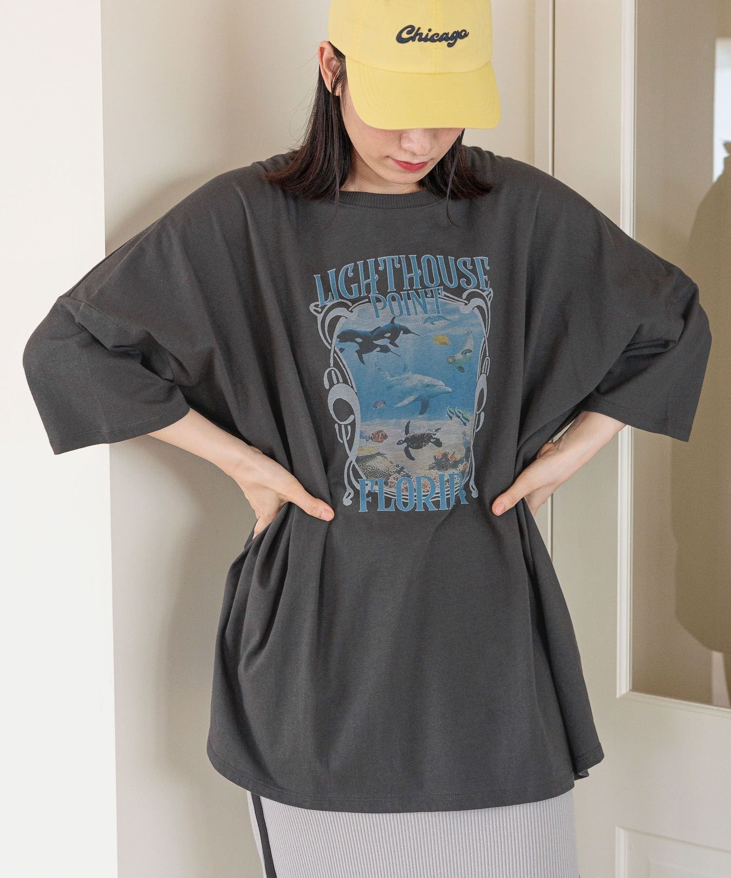 【ニコアンド/niko and】のイルカアソートBIGTシャツ インテリア・キッズ・メンズ・レディースファッション・服の通販 founy(ファニー) 　ファッション　Fashion　レディースファッション　Ladies' Fashion Online　トップス・カットソー　Tops/Tshirt　シャツ/ブラウス　Shirts/Blouses　ロング / Tシャツ　T-Shirts　おすすめ　Recommend　プリント　Print　ボトム　Bottom　ヴィンテージ　Vintage　チャコール18|ID: prp329100004552274 ipo3291000000032623609