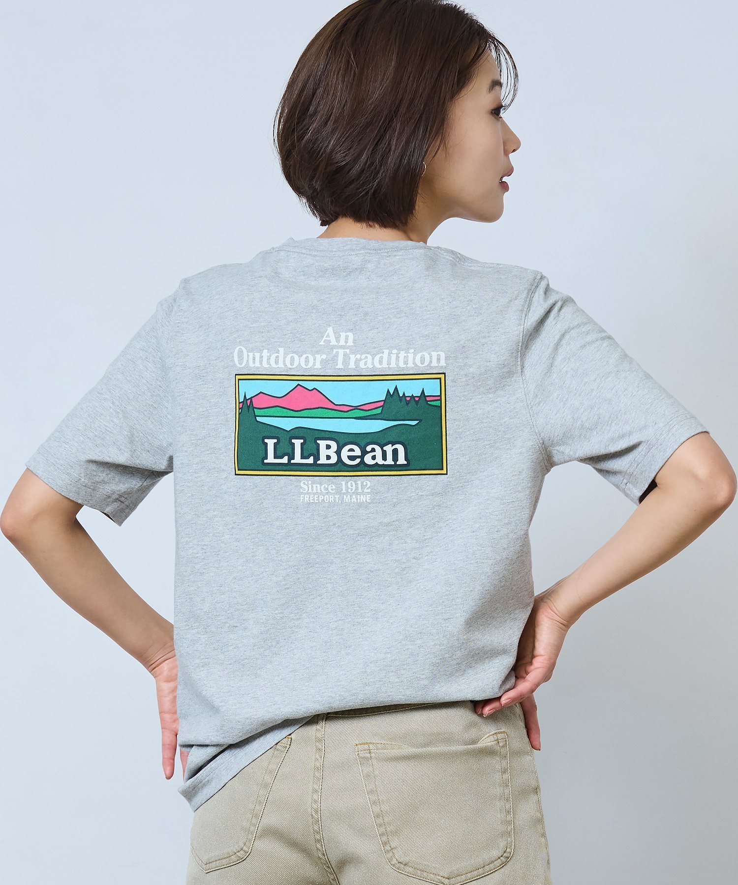 【エルエルビーン/L.L.Bean】のケアフリー・アンシュリンカブル・ティ、半袖 グラフィック 1 ジャパン・フィット インテリア・キッズ・メンズ・レディースファッション・服の通販 founy(ファニー) 　ファッション　Fashion　レディースファッション　Fashion for Women　トップス・カットソー　Cut & Sew Tops　アウトドア　Outdoor Clothing　グラフィック　Graphic, Graphic Design　ストレート　Straight, Straight Cut　ダブル　Double, Double-Breasted　トリミング　Trimming, Decorative Edge　フィット　Fit, Slim Fit　半袖　Short Sleeve, Half Sleeve　GryHthr/OtdT|ID: prp329100004552298 ipo3291000000032890564