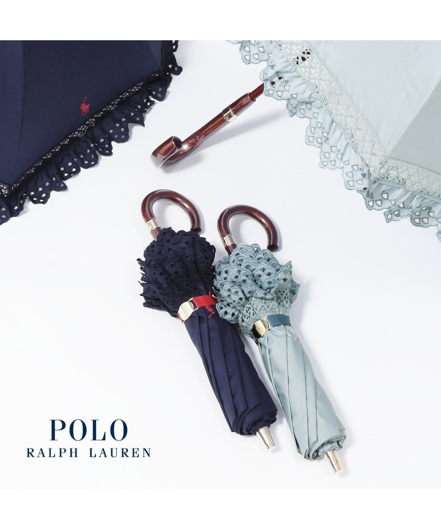 【ムーンバット/MOONBAT】のPOLO RALPH LAUREN(ポロ ラルフ ローレン) レディース 日傘 折りたたみ傘 晴雨兼用 遮光 遮熱 UV エンブフリル インテリア・キッズ・メンズ・レディースファッション・服の通販 founy(ファニー) 　ファッション　Fashion　レディースファッション　Ladies' Fashion Online　傘 / レイングッズ　Umbrellas/Rainwear　エンブロイダリー　Embroidery　傘　Umbrella　定番　Standard　日傘　Parasol　スカイブルー|ID: prp329100004552301 ipo3291000000032517544