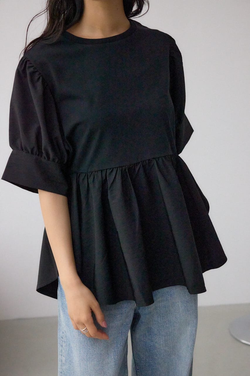【アズール バイ マウジー/AZUL by moussy】の袖カフスペプラムトップス インテリア・キッズ・メンズ・レディースファッション・服の通販 founy(ファニー) 　ファッション　Fashion　レディースファッション　Ladies' Fashion Online　トップス・カットソー　Tops/Tshirt　おすすめ　Recommend　カフス　Cuffs　サンダル　Sandals　スラックス　Slacks　デニム　Denim　フェミニン　Feminine　ペプラム　Peplum　ミックス　Mix　エレガント 上品　Elegant　BLK|ID: prp329100004552375 ipo3291000000032677590