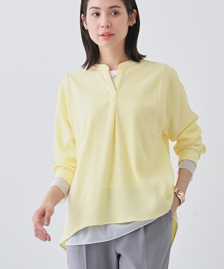 【インディヴィ/INDIVI】の春SALE!【洗える/凹凸素材】ブラウスライク デザインジャージトップス インテリア・キッズ・メンズ・レディースファッション・服の通販 founy(ファニー) 　ファッション　Fashion　レディースファッション　WOMEN　トップス・カットソー　Tops/Tshirt　シャツ/ブラウス　Shirts/Blouses　インナー　Inner　ジャケット　Jacket　ジャージ　Jersey　ストライプ　Stripe　ストレッチ　Stretch　バランス　Balance　フレア　Flare　切替　Switching　春　Spring　洗える　Washable　イエロー|ID: prp329100004552472 ipo3291000000032314905