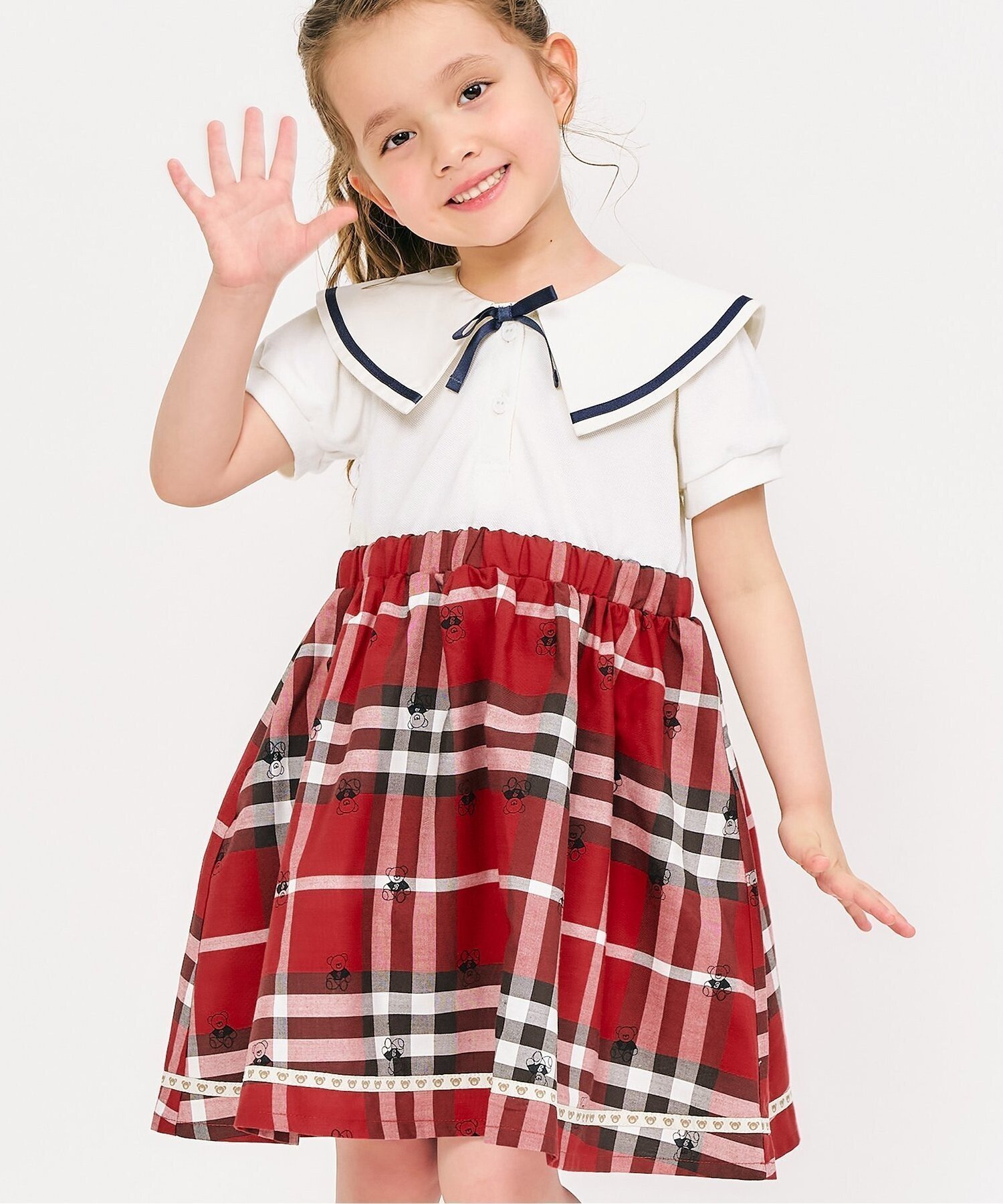 【エフオー オンラインストア/F.O.Online Store / KIDS】のtiny bearセーラー衿ドッキングワンピース インテリア・キッズ・メンズ・レディースファッション・服の通販 founy(ファニー) 　ファッション　Fashion　キッズファッション　Fashion for Kids　ワンピース　Dresses　おすすめ　Recommended / Our Picks　カットソー　Cut and Sewn Top　コレクション　Collection, Seasonal Line　ドッキング　Docking, Mixed Material　ポケット　Pocket, Pocket Detail　エレガント 上品　Elegant　半袖　Short Sleeve, Half Sleeve　夏　Summer　アイボリー|ID: prp329100004552503 ipo3291000000033447547