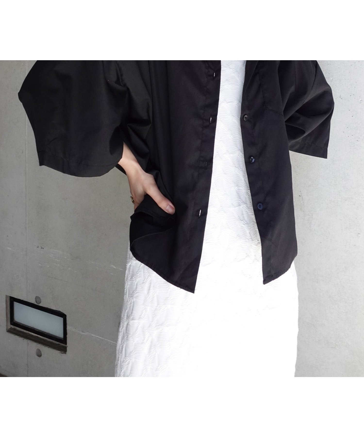 【コーナーズ/CORNERS】のビッグハーフスリーブシャツ インテリア・キッズ・メンズ・レディースファッション・服の通販 founy(ファニー) 　ファッション　Fashion　レディースファッション　Ladies' Fashion Online　トップス・カットソー　Tops/Tshirt　シャツ/ブラウス　Shirts/Blouses　ストライプ　Stripe　ブロード　Broad　ルーズ　Loose　ワッシャー　Washer　無地　Plain Color　ダークブラック|ID: prp329100004552672 ipo3291000000032682302