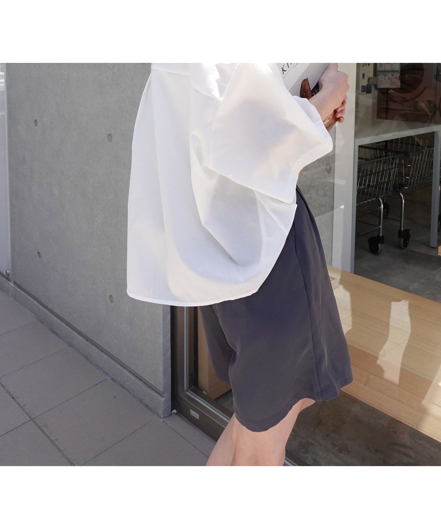 【コーナーズ/CORNERS】のビッグハーフスリーブシャツ インテリア・キッズ・メンズ・レディースファッション・服の通販 founy(ファニー) 　ファッション　Fashion　レディースファッション　Ladies' Fashion Online　トップス・カットソー　Tops/Tshirt　シャツ/ブラウス　Shirts/Blouses　ストライプ　Stripe　ブロード　Broad　ルーズ　Loose　ワッシャー　Washer　無地　Plain Color　オフホワイト|ID: prp329100004552672 ipo3291000000032682306