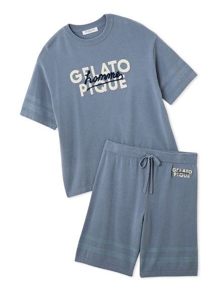【ジェラートピケ オム/GELATO PIQUE HOMME / MEN】の【HOMME】スムーズィーliteロゴセットアップ インテリア・キッズ・メンズ・レディースファッション・服の通販 founy(ファニー) 　ファッション　Fashion　メンズファッション　Fashion for Men　セットアップ　Matching Sets　おすすめ　Recommended / Our Picks　なめらか　Smooth, Silky Texture　ギフト プレゼント　Gift / Present　セットアップ　Set-Up, Coordinated Outfit　ハーフ　Half, Half-Length　ベーシック　Basic, Essential　ボーダー　Border, Stripe　夏　Summer　春　Spring　S/S・春夏　SS, Spring/Summer, Warm Season　軽量　Lightweight, Ultra Light　BLU[086]|ID: prp329100004552771 ipo3291000000032691567