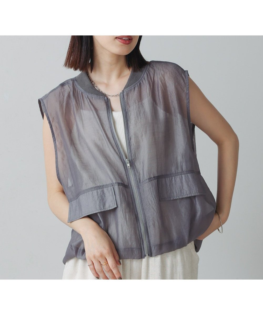 【バブ ブージュルード/Bab Bou Jeloud】のシアーノースリーブブルゾン インテリア・キッズ・メンズ・レディースファッション・服の通販 founy(ファニー) 　ファッション　Fashion　レディースファッション　Fashion for Women　アウター　Coat / Outerwear Collection　ブルゾンジャケット・スポーティアウター　Blouson Jackets　トップス・カットソー　Cut & Sew Tops　キャミソール&ノースリーブ　Camisoles & Sleeveless Tops　おすすめ　Recommended / Our Picks　シアー　Sheer, See-Through　ジップ　Zip, Zipper　トレンド　Trend, Trending Now　バルーン　Balloon, Balloon Silhouette　ベスト　Vest, Waistcoat　ポケット　Pocket, Pocket Detail　再入荷　Restock / Back in Stock　CCL|ID: prp329100004552932 ipo3291000000032692827