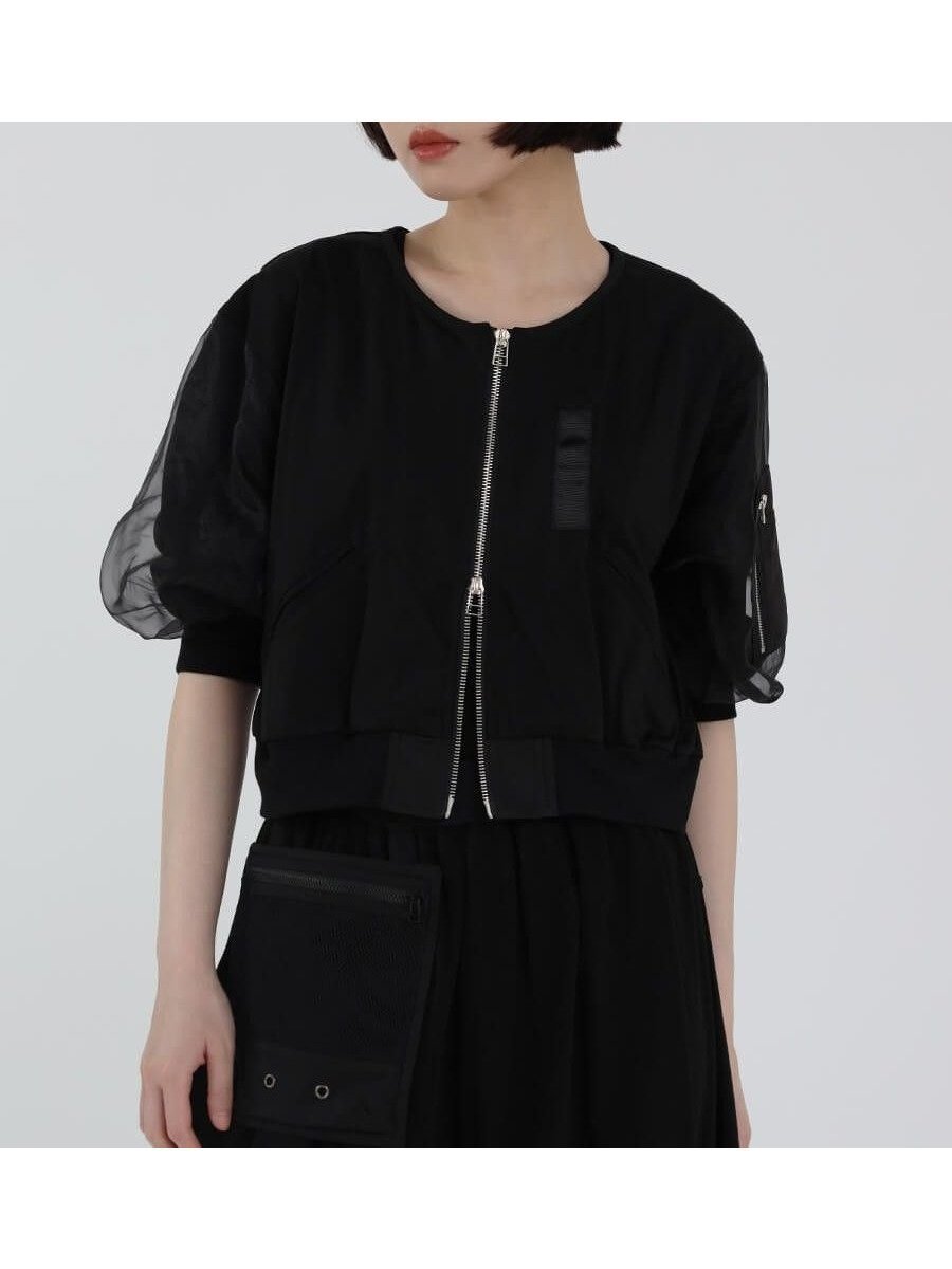 【ラシュッド/LASUD】のチュールドッキングショートブルゾン インテリア・キッズ・メンズ・レディースファッション・服の通販 founy(ファニー) 　ファッション　Fashion　レディースファッション　Fashion for Women　アウター　Coat / Outerwear Collection　ブルゾンジャケット・スポーティアウター　Blouson Jackets　ジャケット　Jacket, Outerwear　スリーブ　Sleeve, Long Sleeve / Short Sleeve　チュール　Tulip, Tulip Motif　ドッキング　Docking, Mixed Material　バランス　Balance, Style Balance　ポケット　Pocket, Pocket Detail　今季　This Season, Current Season　ブラック|ID: prp329100004552958 ipo3291000000032661277